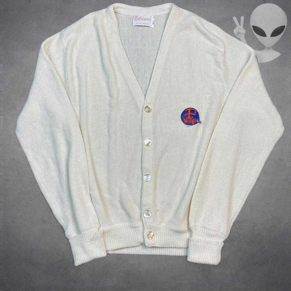 UF Florida Gators Knit Acrylic Cardigan Large Cream Vintage 70s USA
